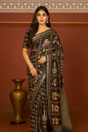 chanderi print saree by kaarigar