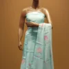 mul chanderi suit set in sky blue color