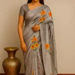 mulberry silk saree in pomegranate grey
