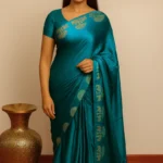 vegan silk saree with nakshi palla and cow border