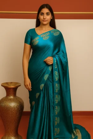 vegan silk saree with nakshi palla and cow border