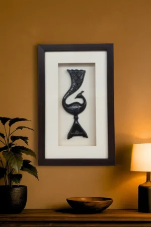 Kaarigar Image of Bidri Work Painting Peacock Vase with Frame by Kaarigar