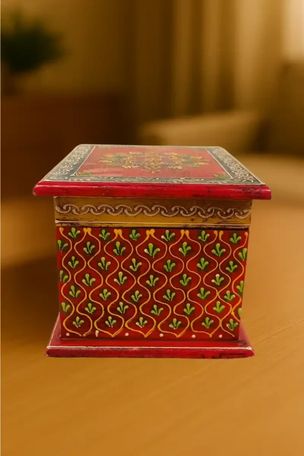mango wood handcrafted box with cone art by kaarigar